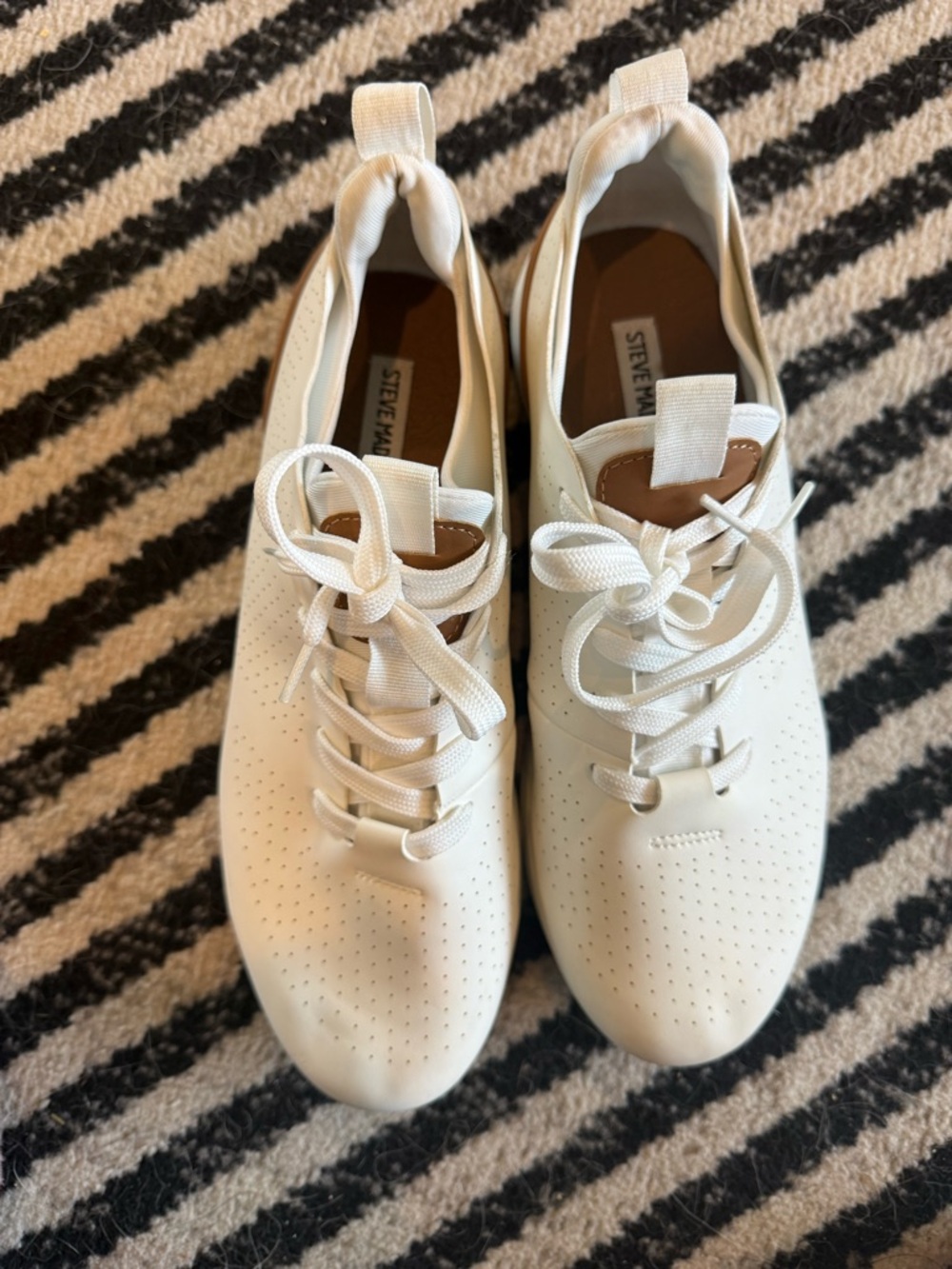 Steve Madden Cream Perforated Lace-Up Sneakers